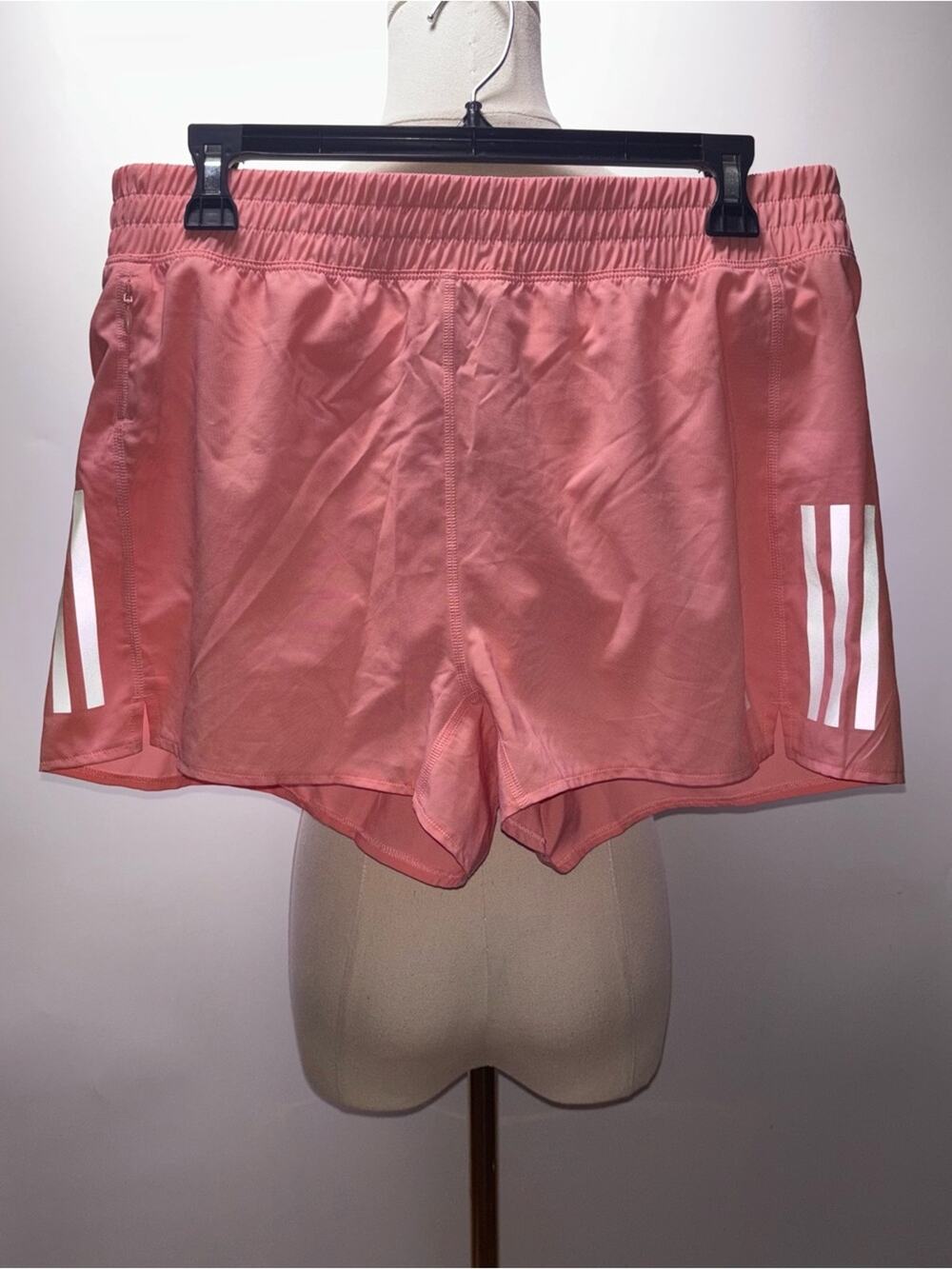 adidas Pink Athletic Running Shorts with White Side Stripes Size M 3” Reg Fit